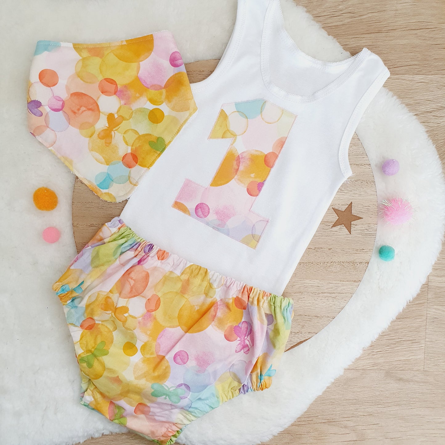 WATERCOLOURS Girls 1st Birthday - Cake Smash Outfit, Size 1