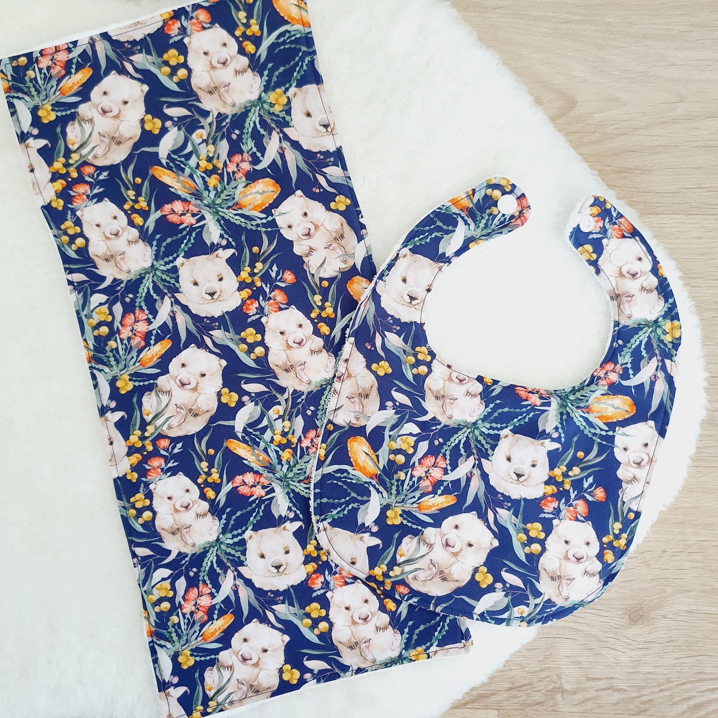 Wombat Baby Bib and Burp Cloth Gift Set, Baby Shower Gift, Newborn Gift
