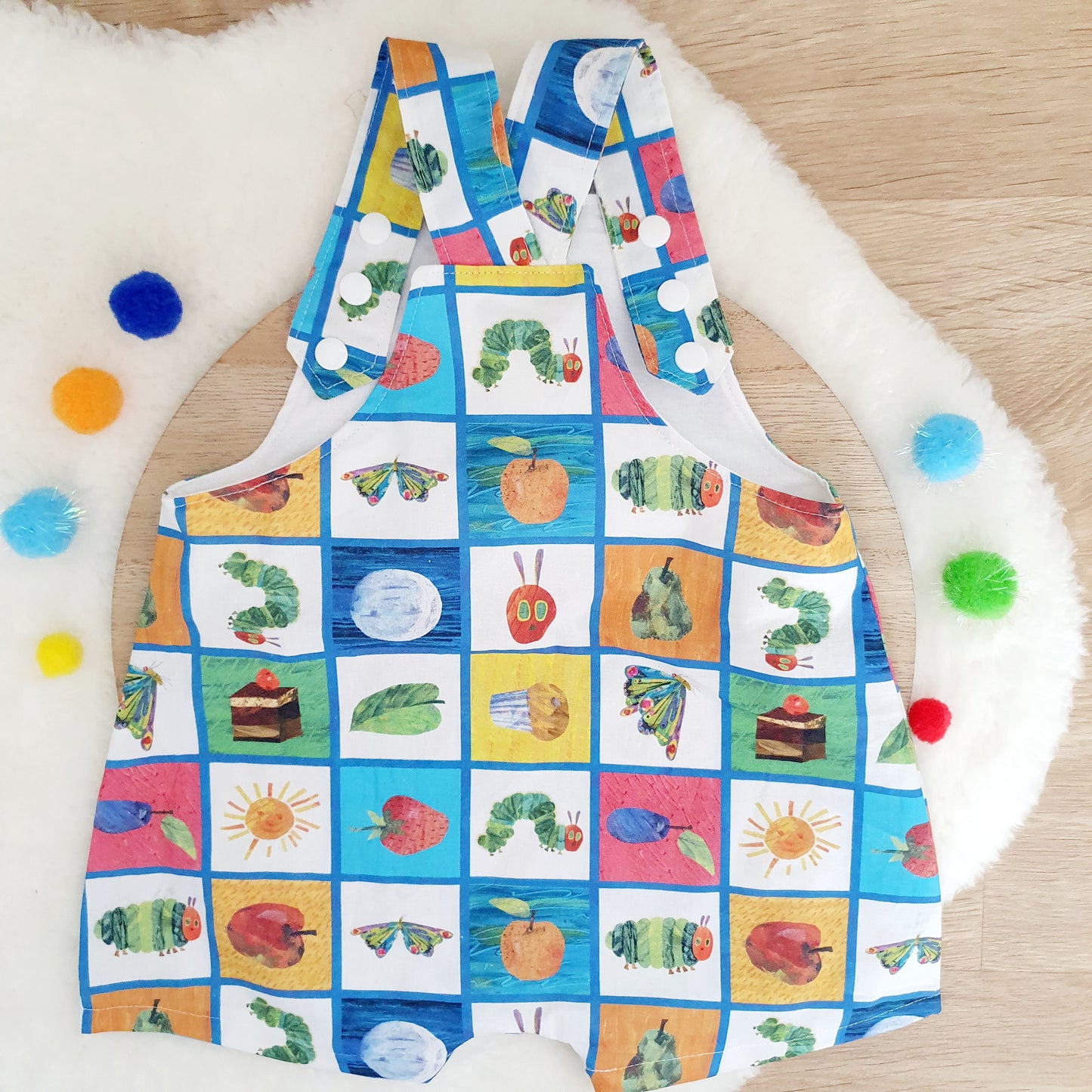CATERPILLAR print Overalls, Baby Overalls, Short Leg Romper, Size 1