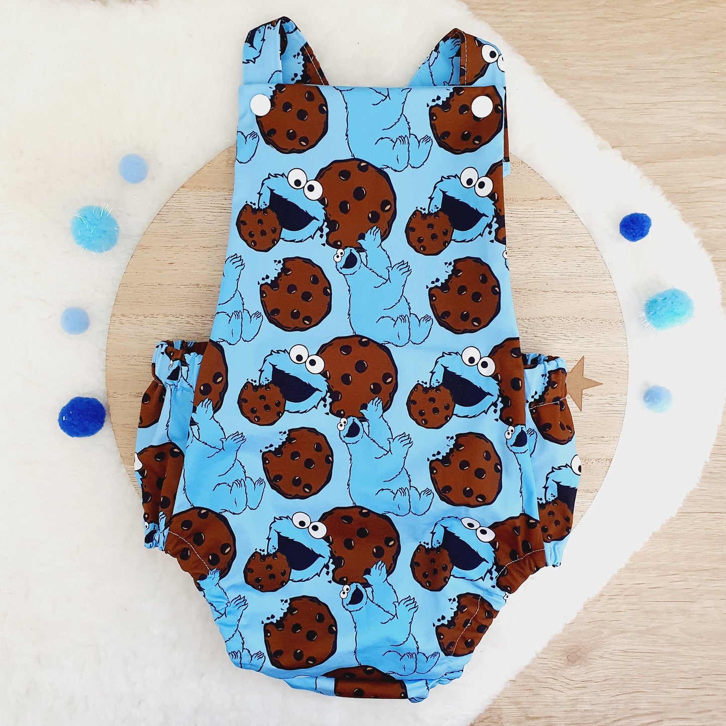 COOKIE MONSTER print Baby Romper, Size 1
