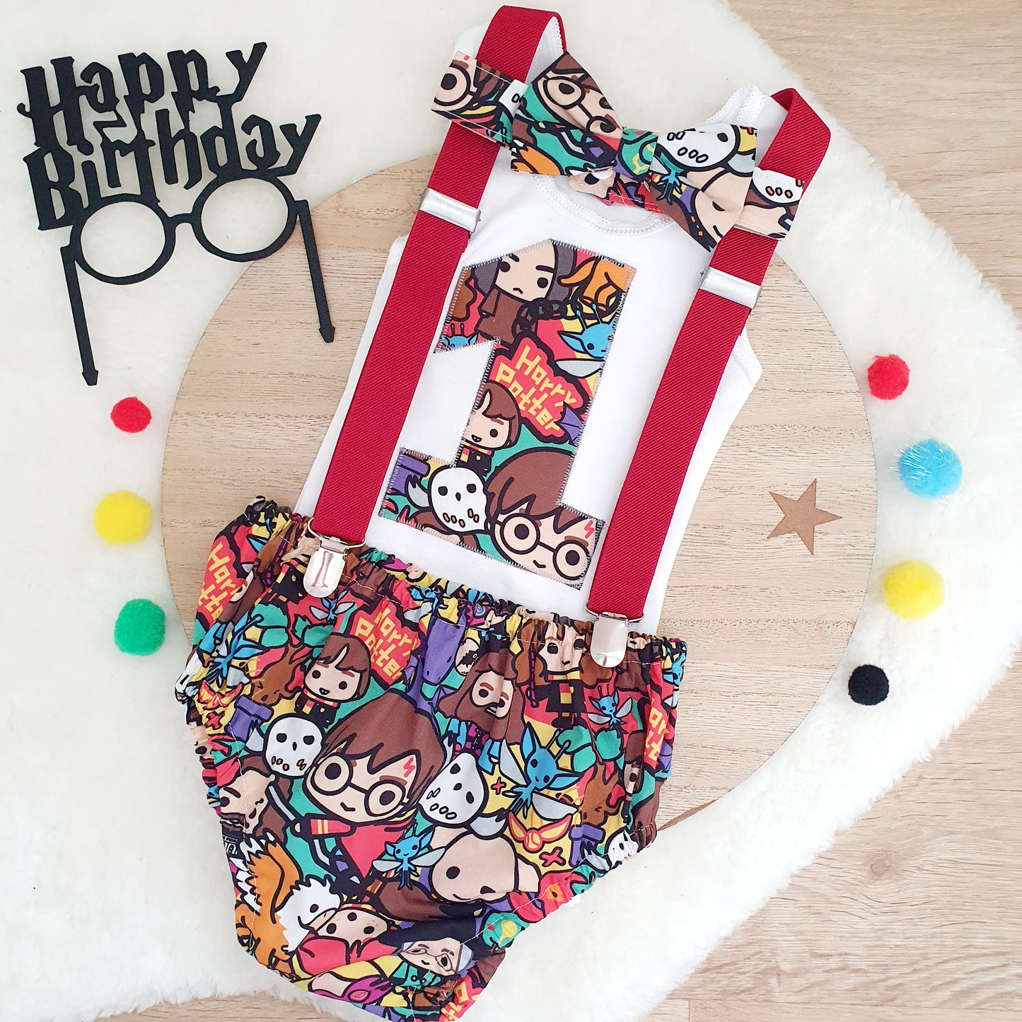 HARRY POTTER print Boys 1st Birthday Outfit, Size 0