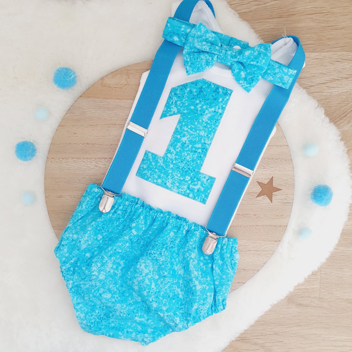Aqua Speckle, Blue Boys 1st Birthday Outfit, Size 0