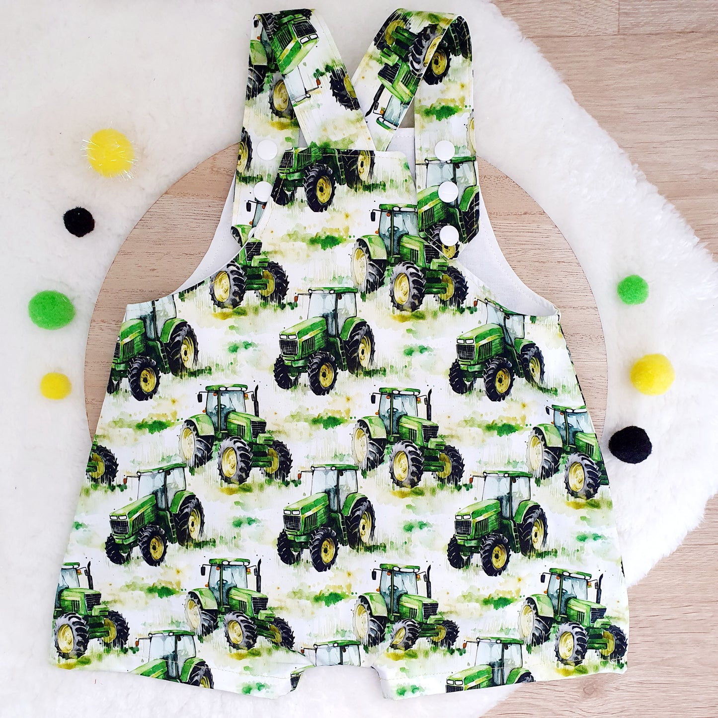 TRACTOR print Overalls, Baby Overalls, Short Leg Romper, Size 1