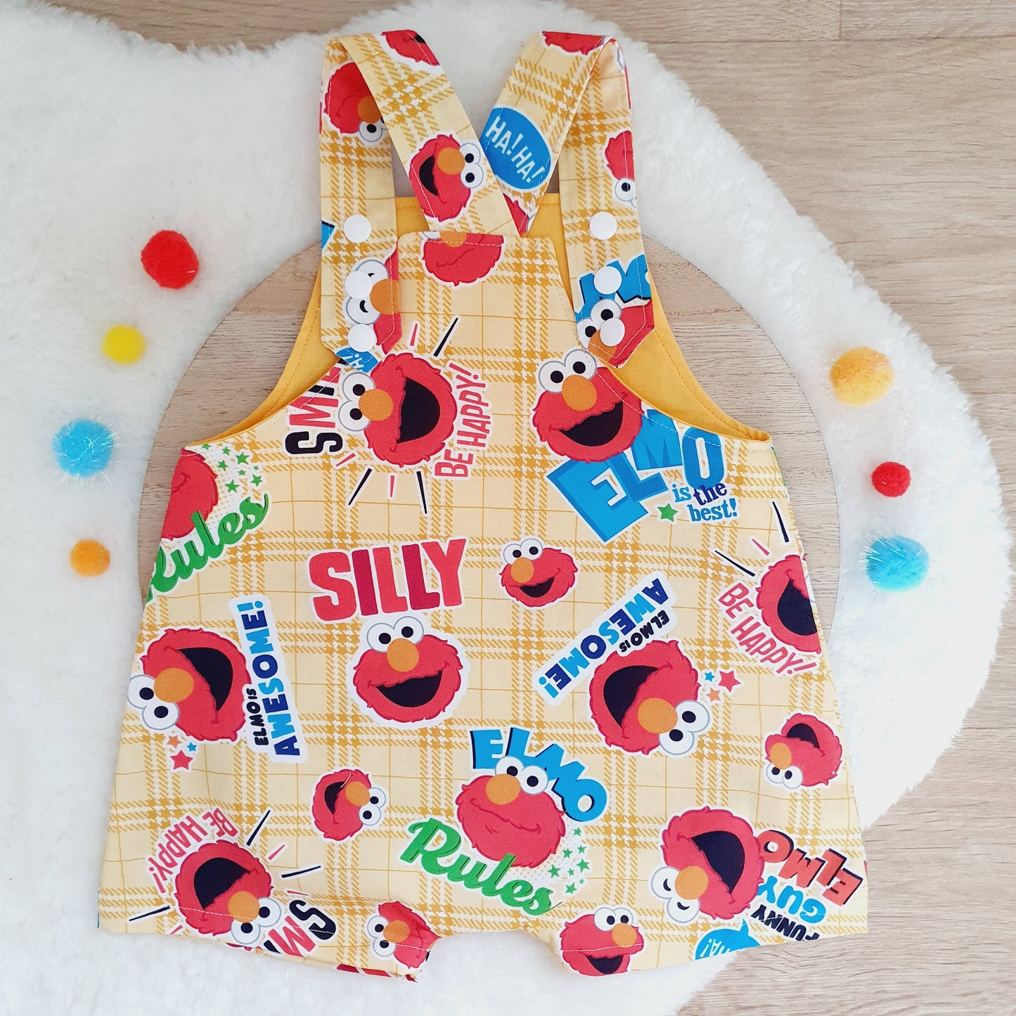 ELMO print Overalls, Baby Overalls, Short Leg Romper, Size 1