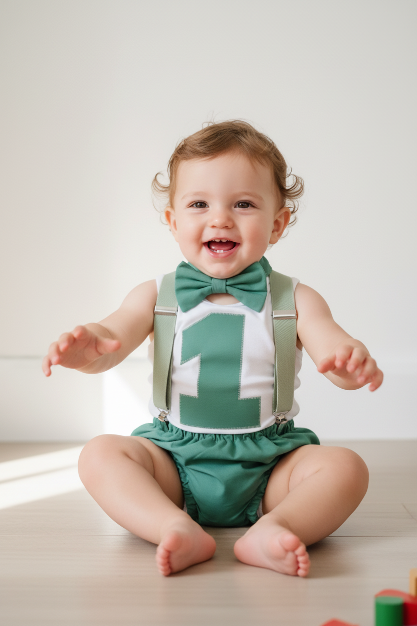 Light Green Boys Cake Smash Outfit Size 0
