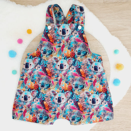 KOALA print Overalls, Baby Overalls, Short Leg Romper, Size 1