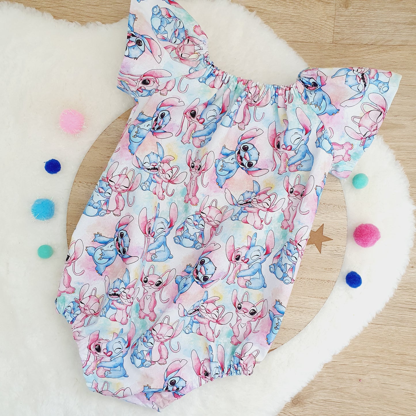 STITCH print Baby Girl Playsuit, Size 1, 1st Birthday / Cake Smash Outfit