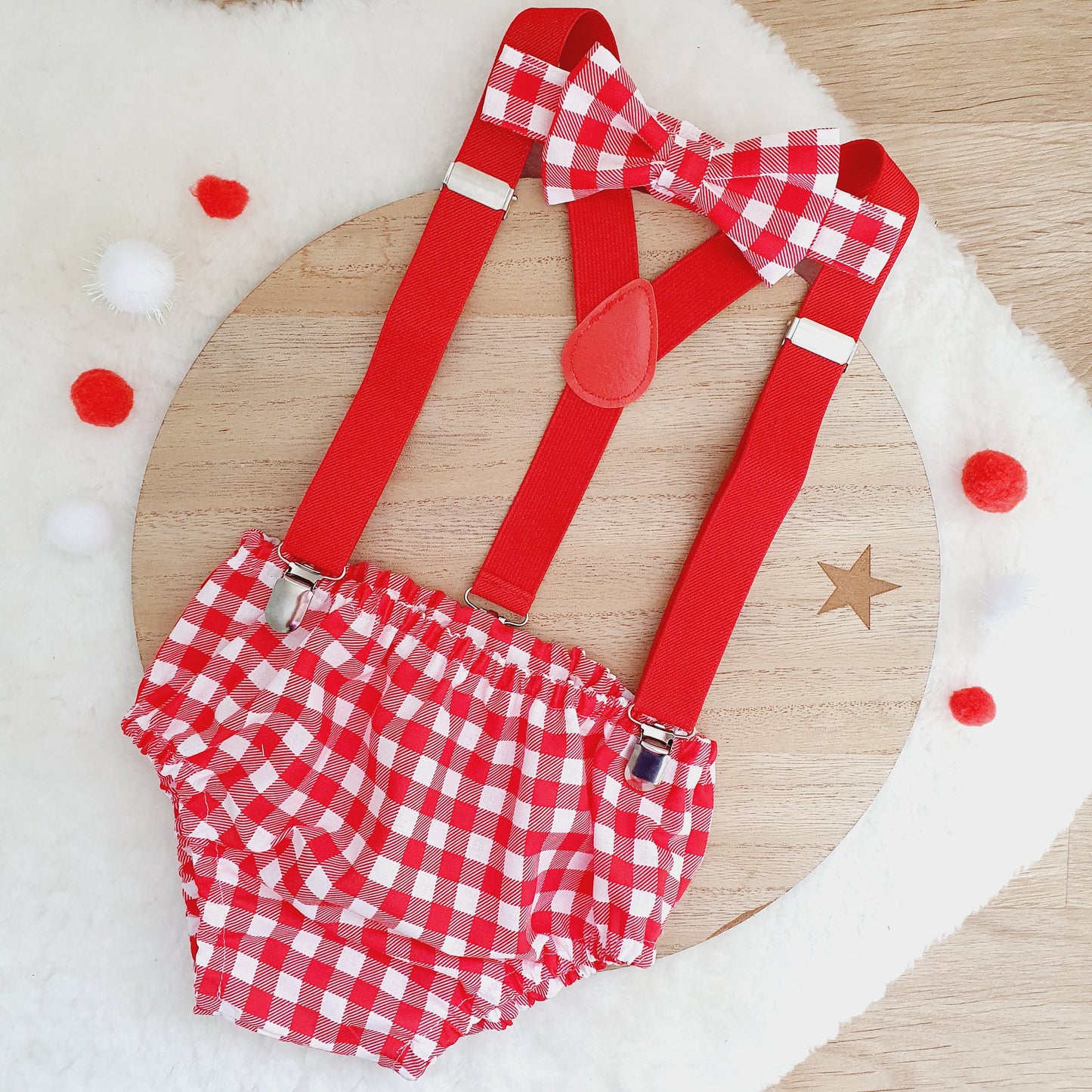 RED GINGHAM Boys Cake Smash Outfit, Size 0