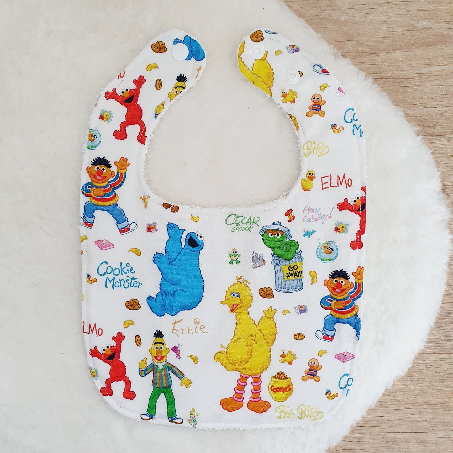 SESAME STREET print Bib, Handmade Baby Bib, Feeding Bib