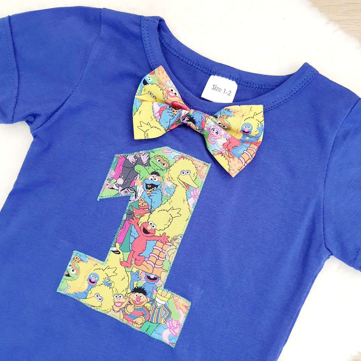 Boys 1st Birthday Short Sleeve T-Shirt / Top, Size 1-2, Sesame Street print