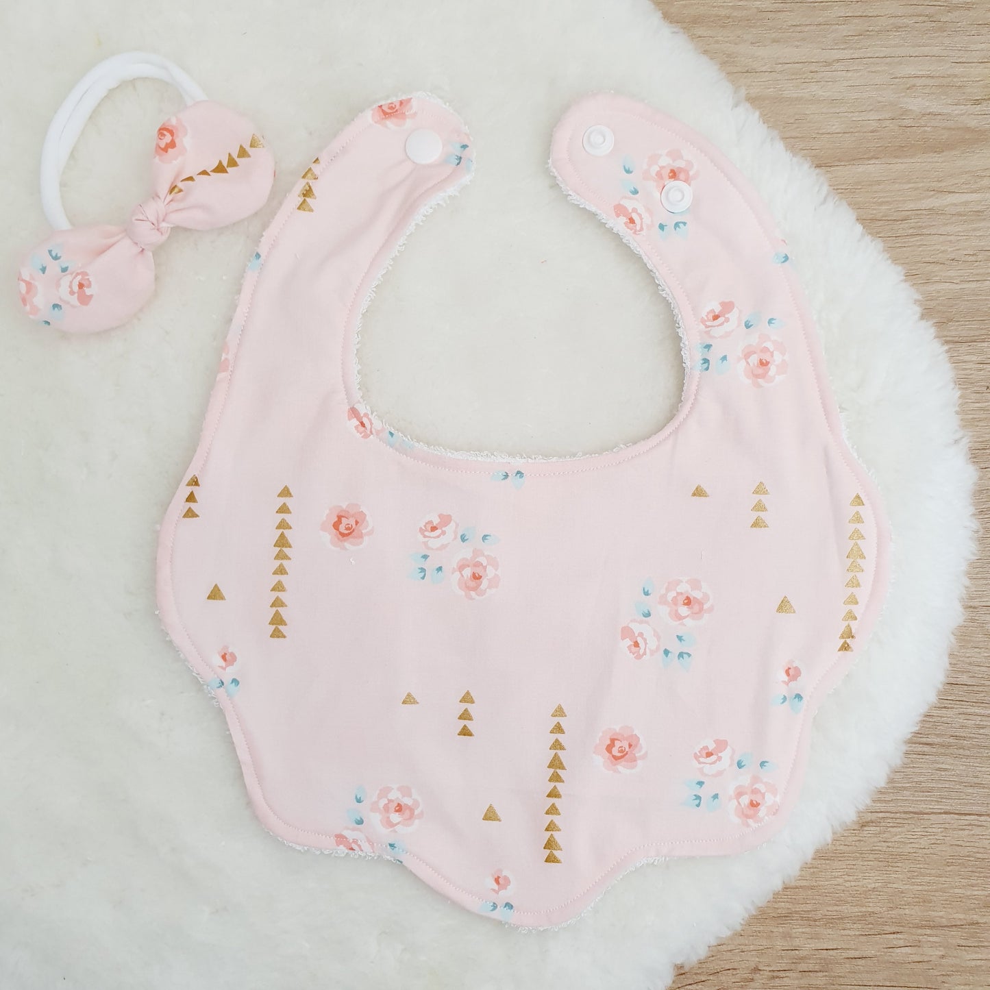 Handmade Scalloped Baby Bib and Headband Set