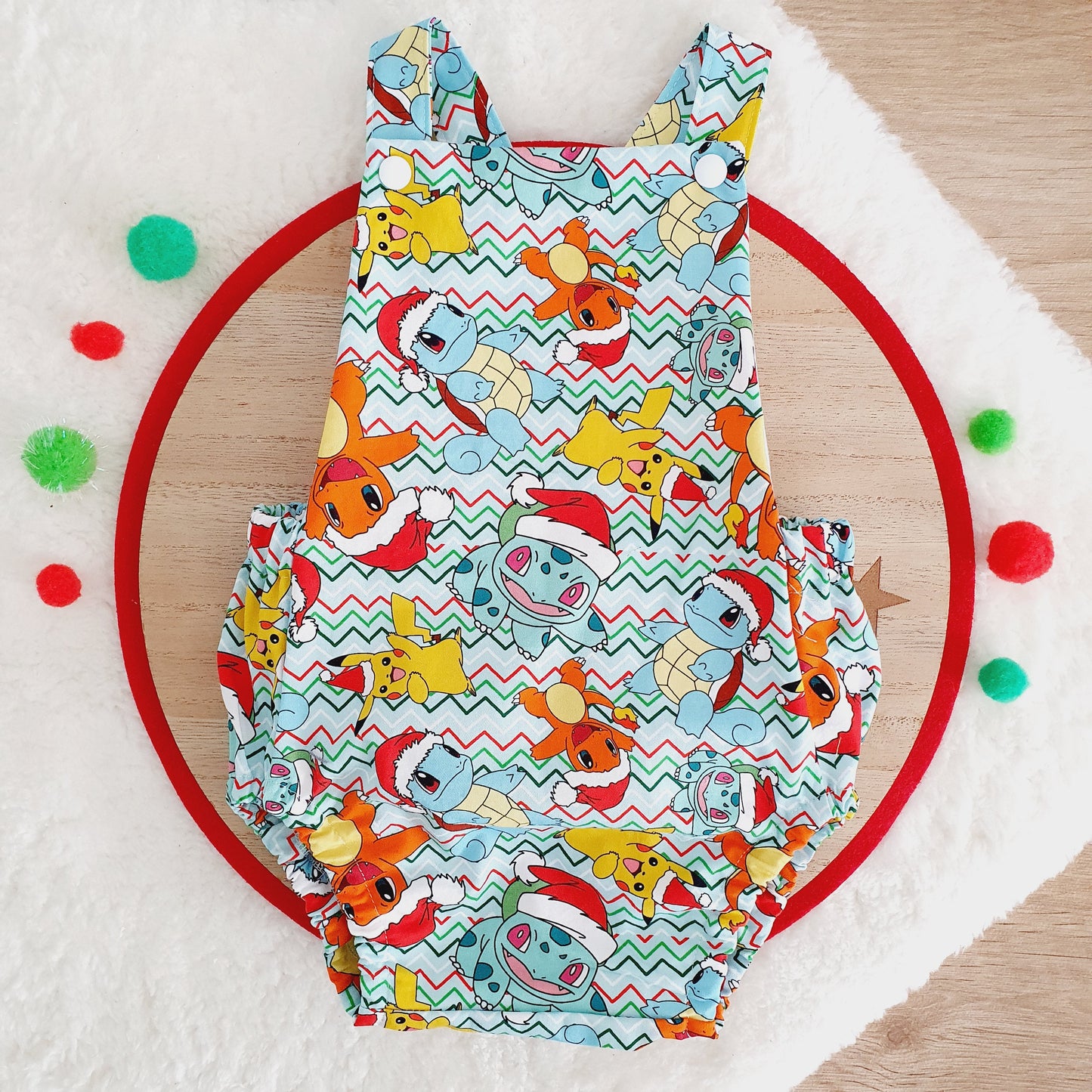 CHRISTMAS POKEMON print Baby Romper, Size 0
