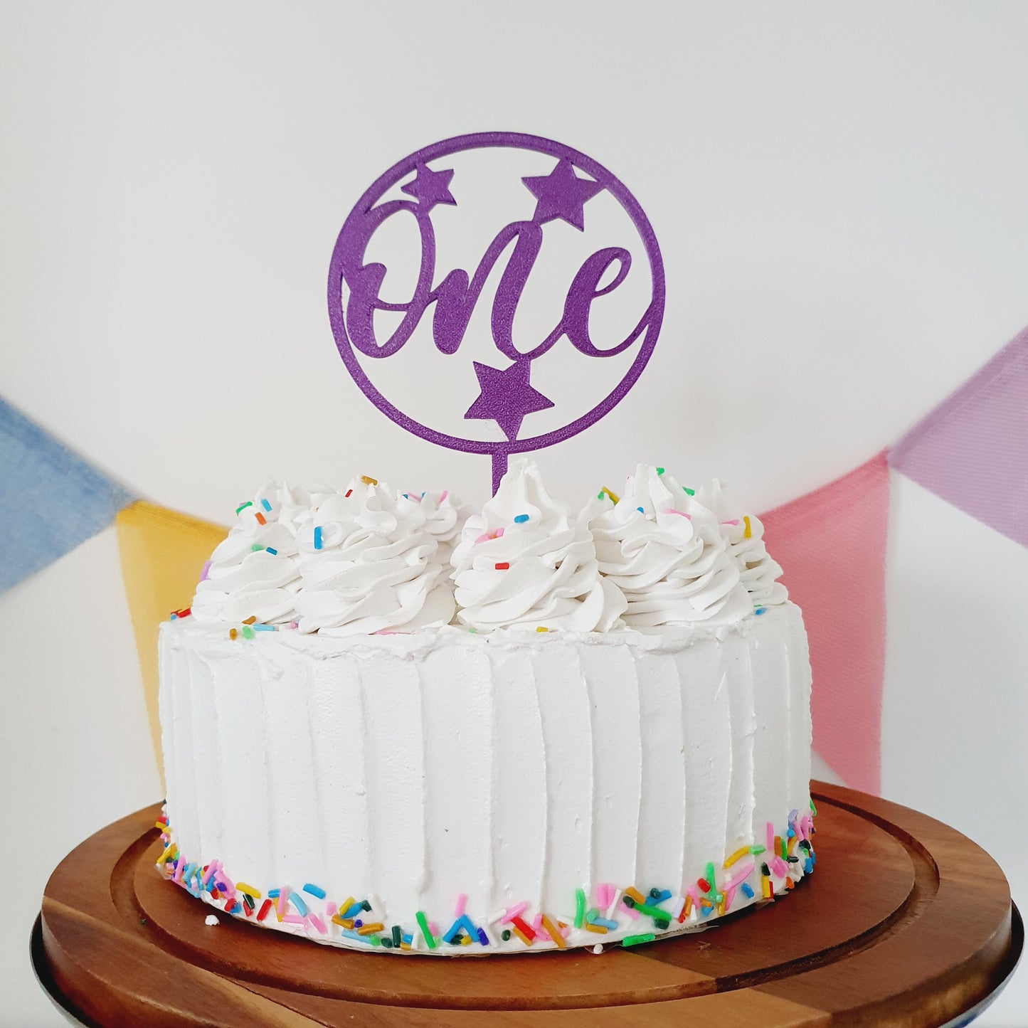 ONE Cake Topper with Stars - Dark Purple