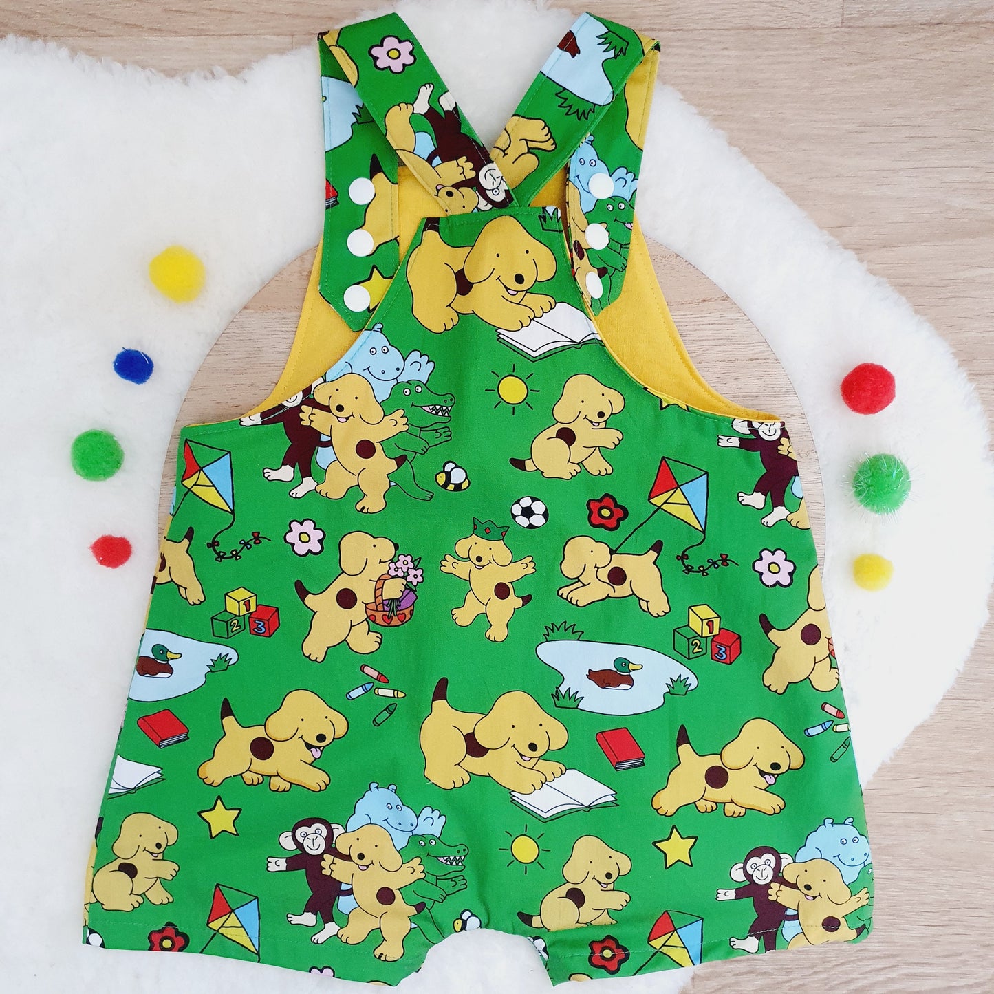 SPOT ON GREEN Overalls, Baby Overalls, Short Leg Romper, Size 1