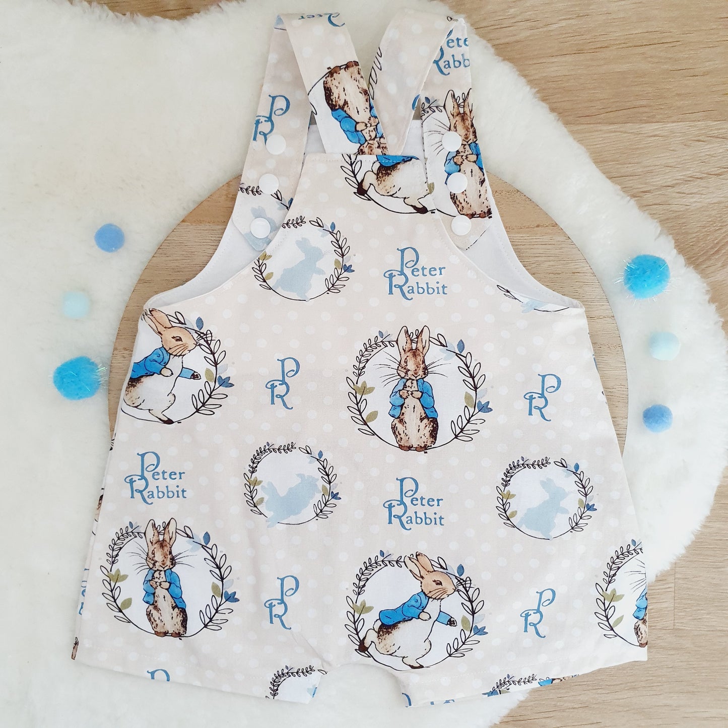 PETER RABBIT print Overalls, Baby Overalls, Short Leg Romper, Size 1