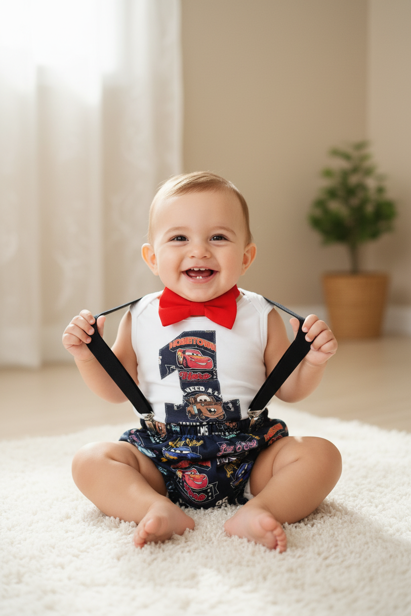 CARS Boys 1st Birthday Outfit, Size 1