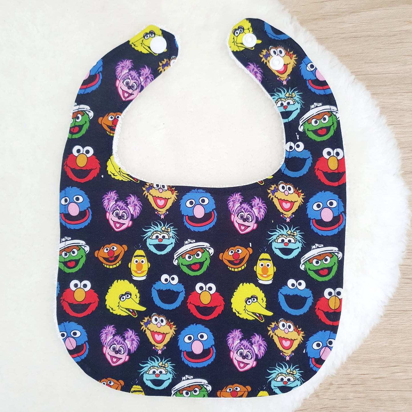 SESAME STREET print Bib, Handmade Baby Bib, Feeding Bib