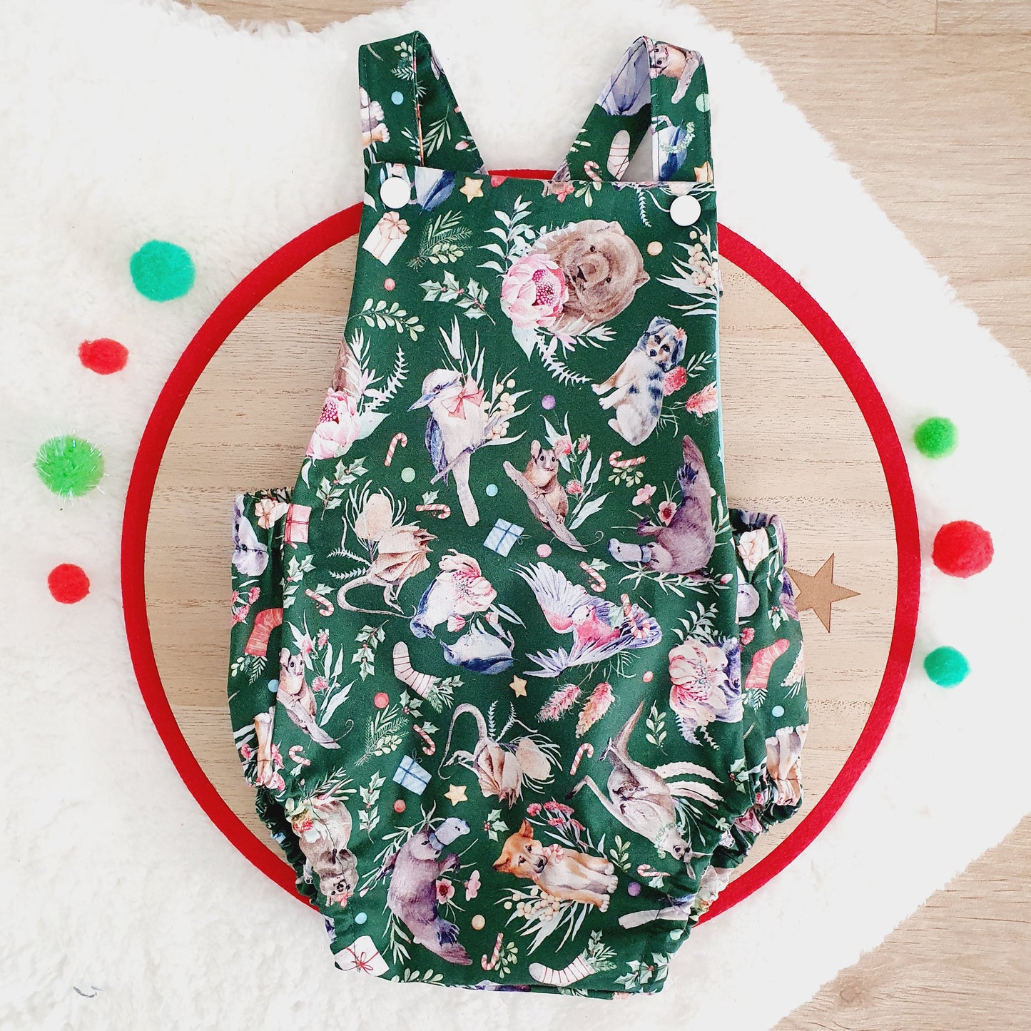 CHRISTMAS AUSSIE ANIMALS Baby Romper, Size 0