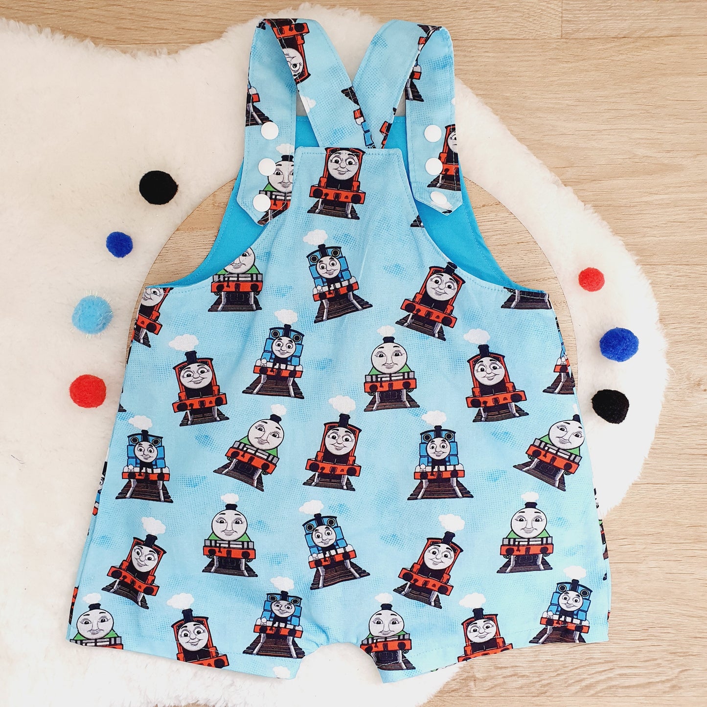 THOMAS print Overalls, Baby / Toddler Overalls, Short Leg Romper, Size 2