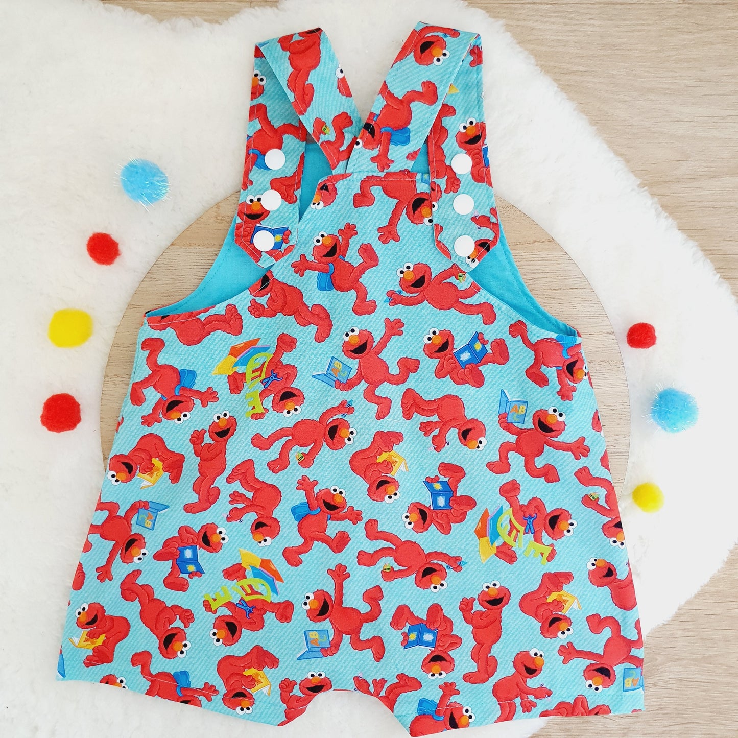 ELMO print Overalls, Baby Overalls, Short Leg Romper, Size 1