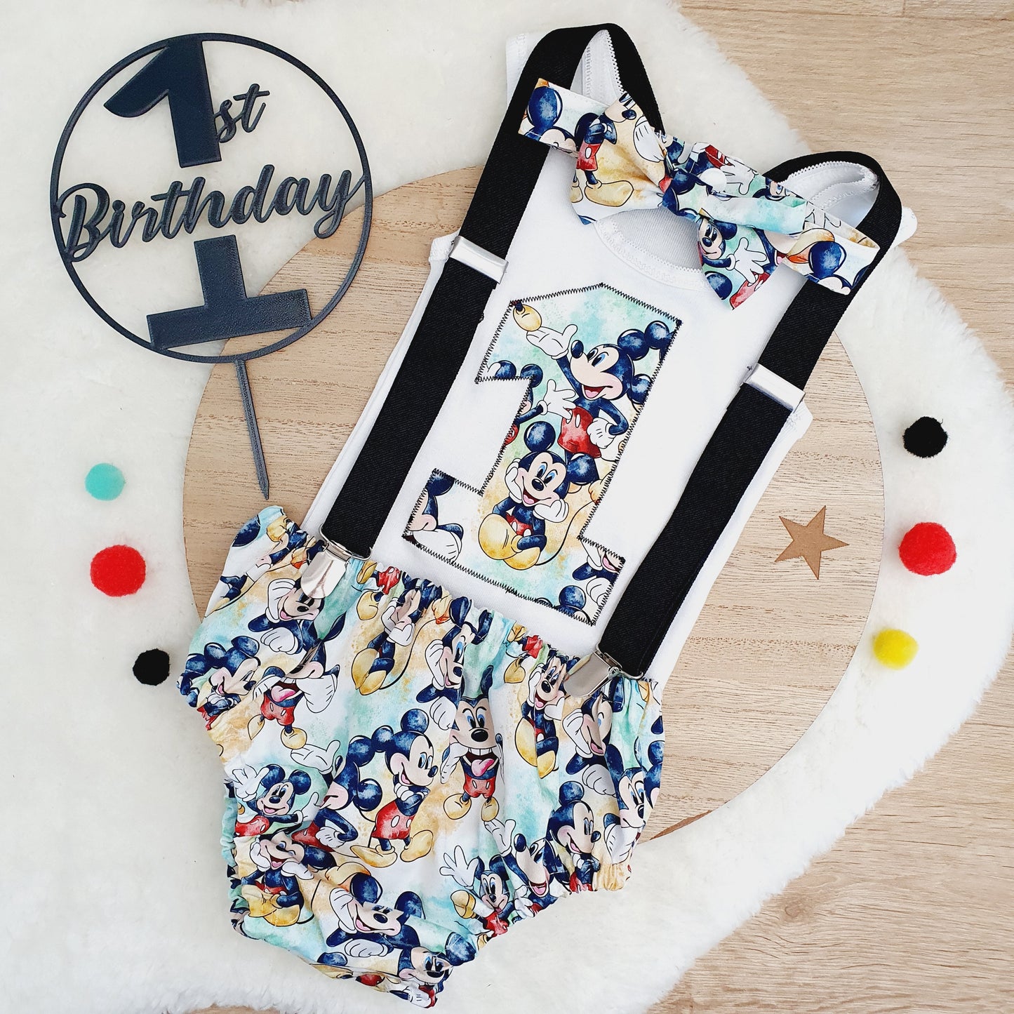 MOUSE print Boys 1st Birthday Outfit, Size 0