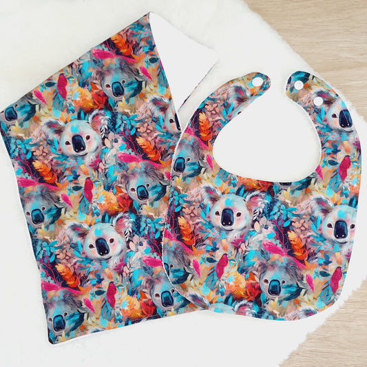 KOALA Baby Bib and Burp Cloth Gift Set, Baby Shower Gift, Newborn Gift, Australian Baby Gift