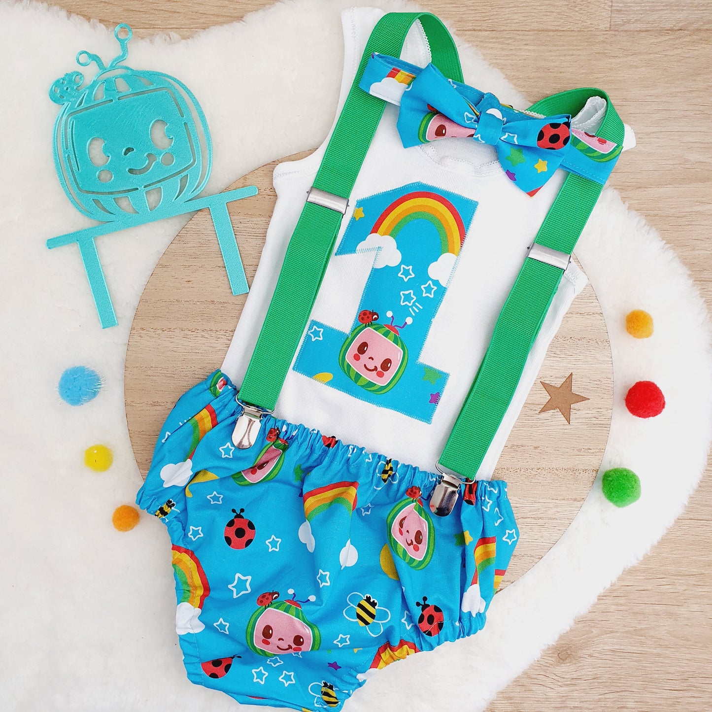 COCOMELON print Boys 1st Birthday Outfit, Size 1