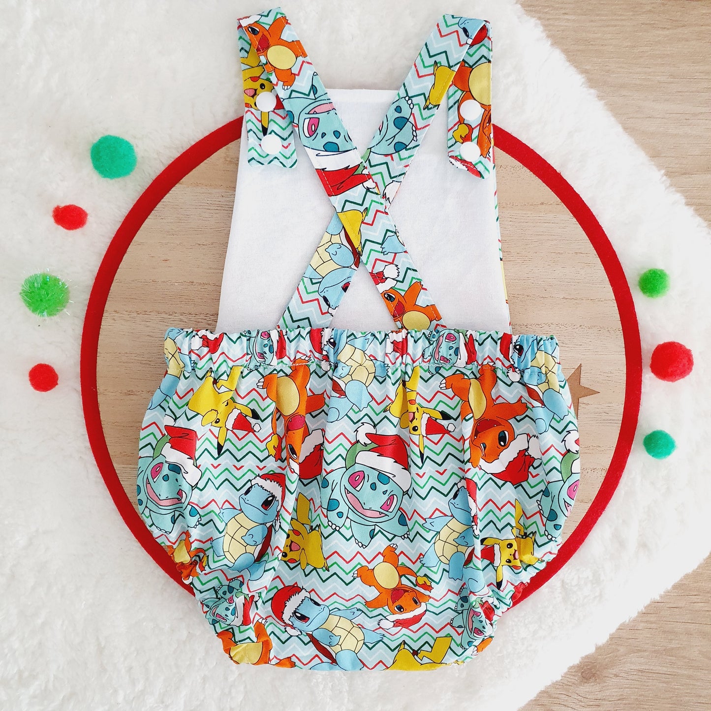 CHRISTMAS POKEMON print Baby Romper, Size 0