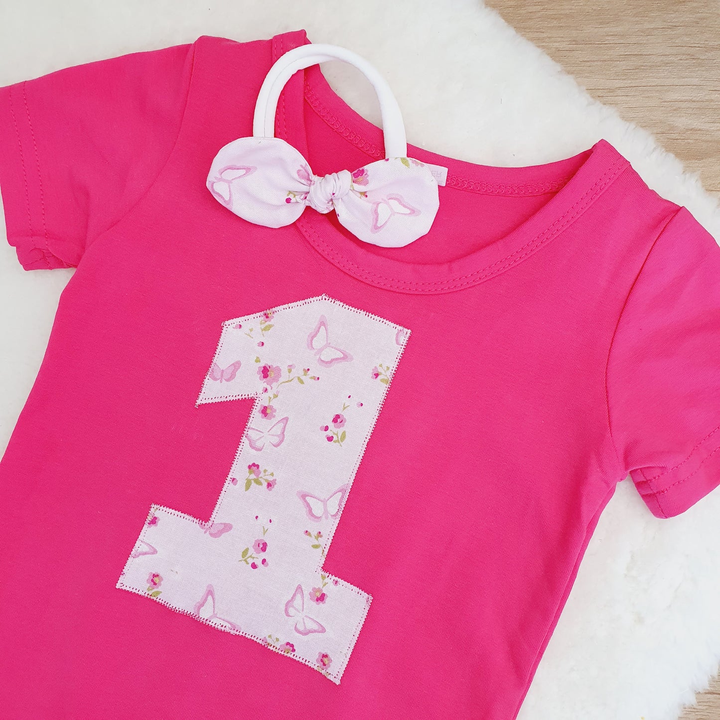 *SALE* Girls 1st Birthday Short Sleeve Bodysuit, Crown and Headband Set, Size 2