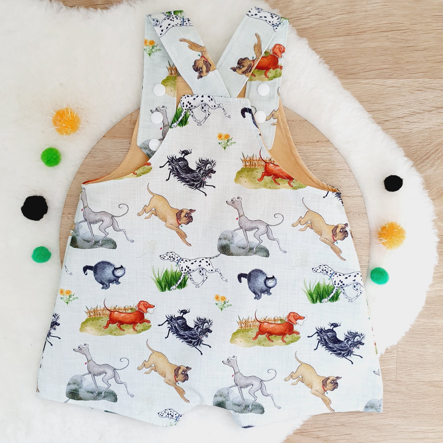 HAIRY MACLARY print Overalls, Baby Overalls, Short Leg Romper, Size 1