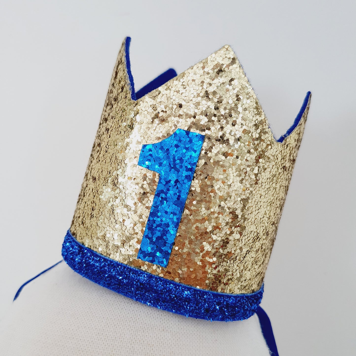 1st Birthday Crown / Party Hat / Headband - GOLD / DARK BLUE