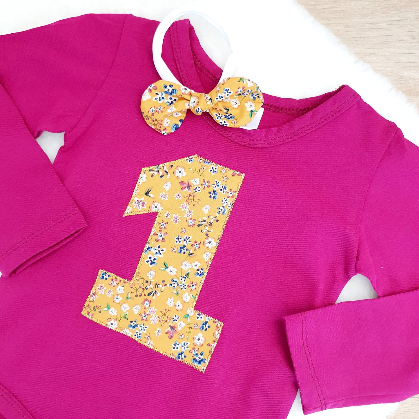 Girls 1st Birthday Long Sleeve Bodysuit & Headband Set, Size 1 - Ditsy Floral