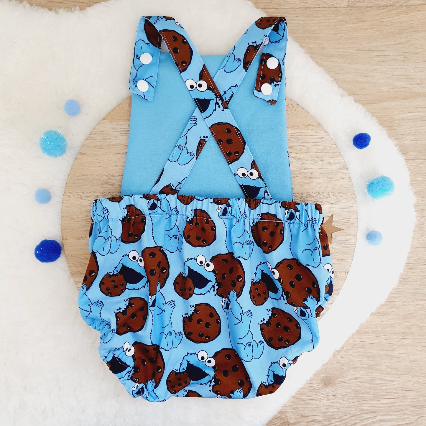 COOKIE MONSTER print Baby Romper, Size 1