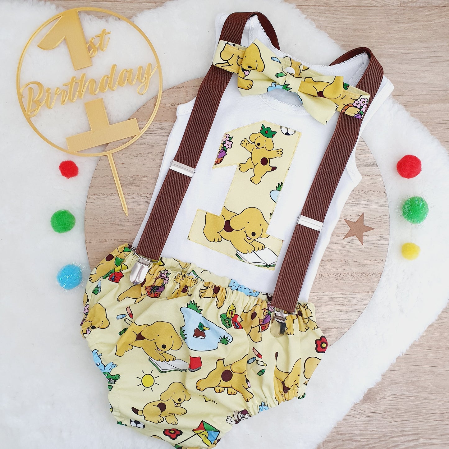 SPOT ON YELLOW print Boys 1st Birthday Outfit, Size 1