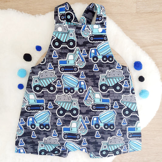 CONSTRUCTION print Overalls, Baby / Toddler Overalls, Short Leg Romper, Size 2