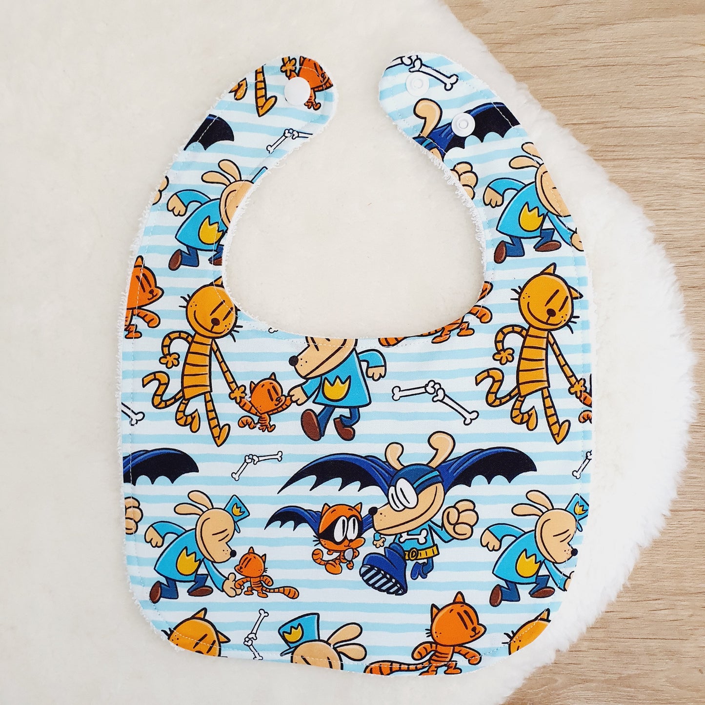 DOGMAN print Bib, Handmade Baby Bib, Feeding Bib