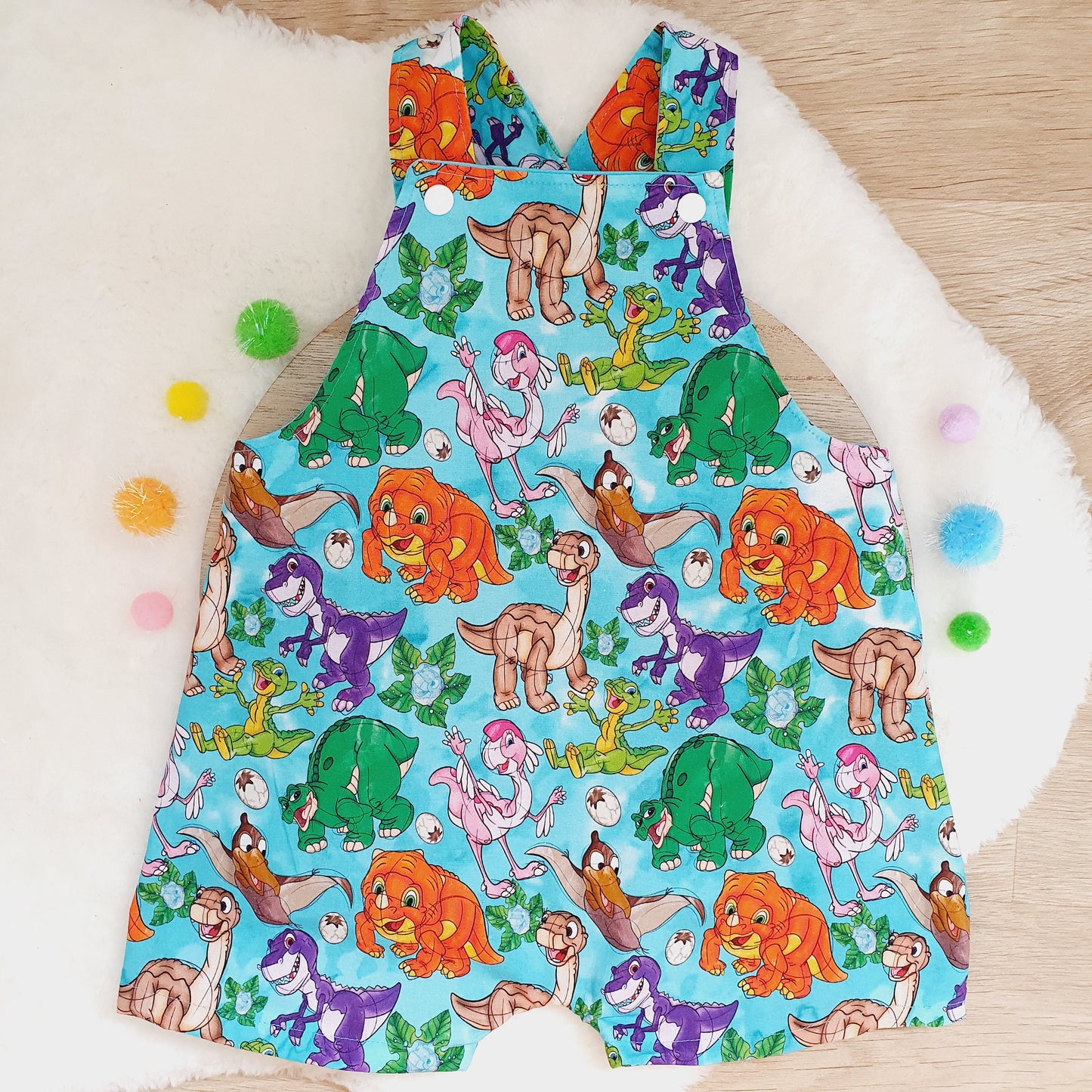 DINOSAURS print Overalls, Baby / Toddler Overalls, Short Leg Romper, Size 2
