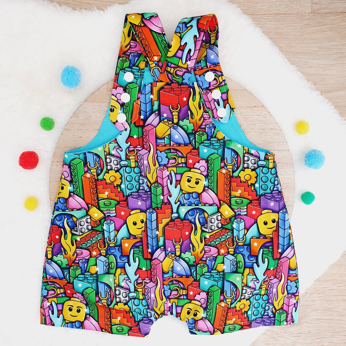 BLOCKS print Overalls, Baby Overalls, Short Leg Romper, Size 1