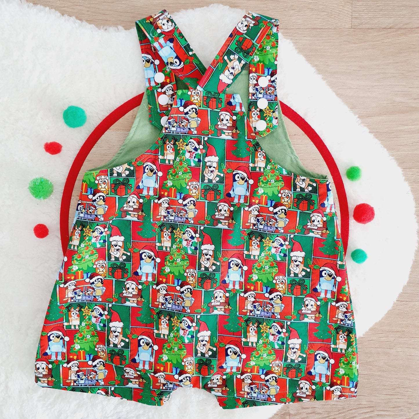 CHRISTMAS DOGs Overalls, Baby / Toddler Overalls, Short Leg Romper, Size 2