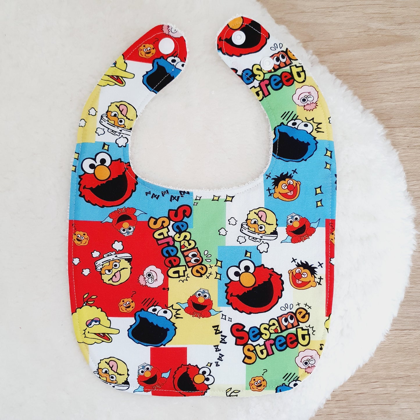 SESAME STREET print Bib, Handmade Baby Bib, Feeding Bib