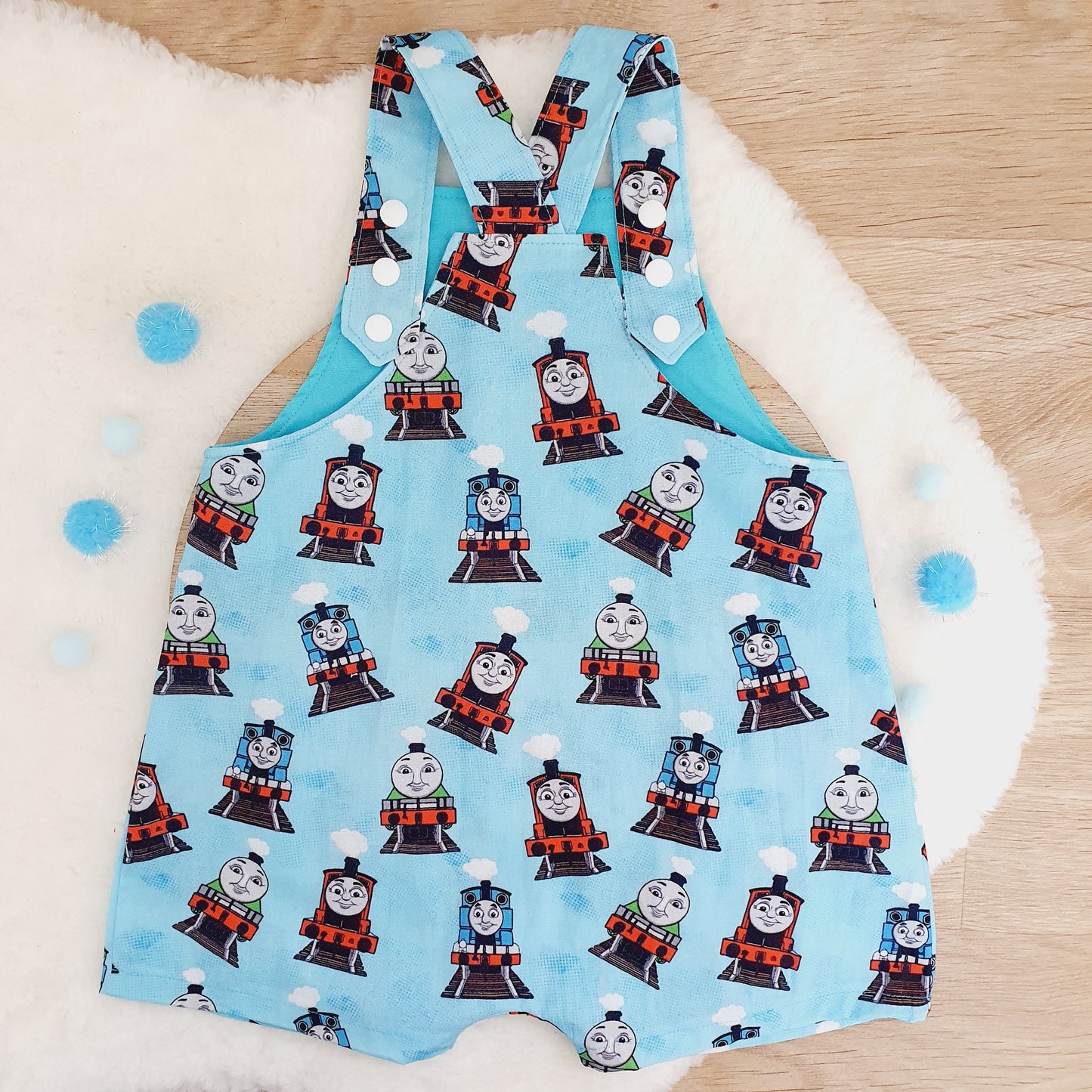 THOMAS print Overalls, Baby / Toddler Overalls, Short Leg Romper, Size 2