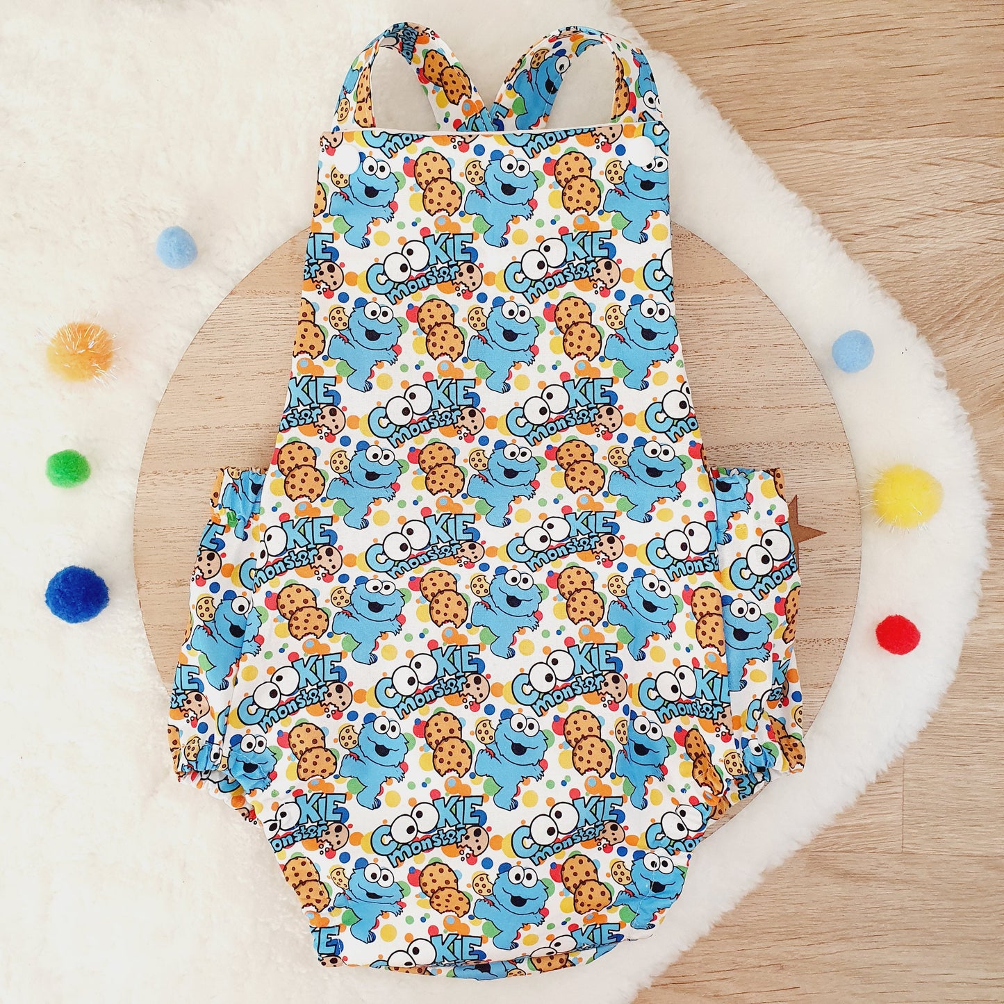 COOKIE MONSTER print Baby Romper, Size 1