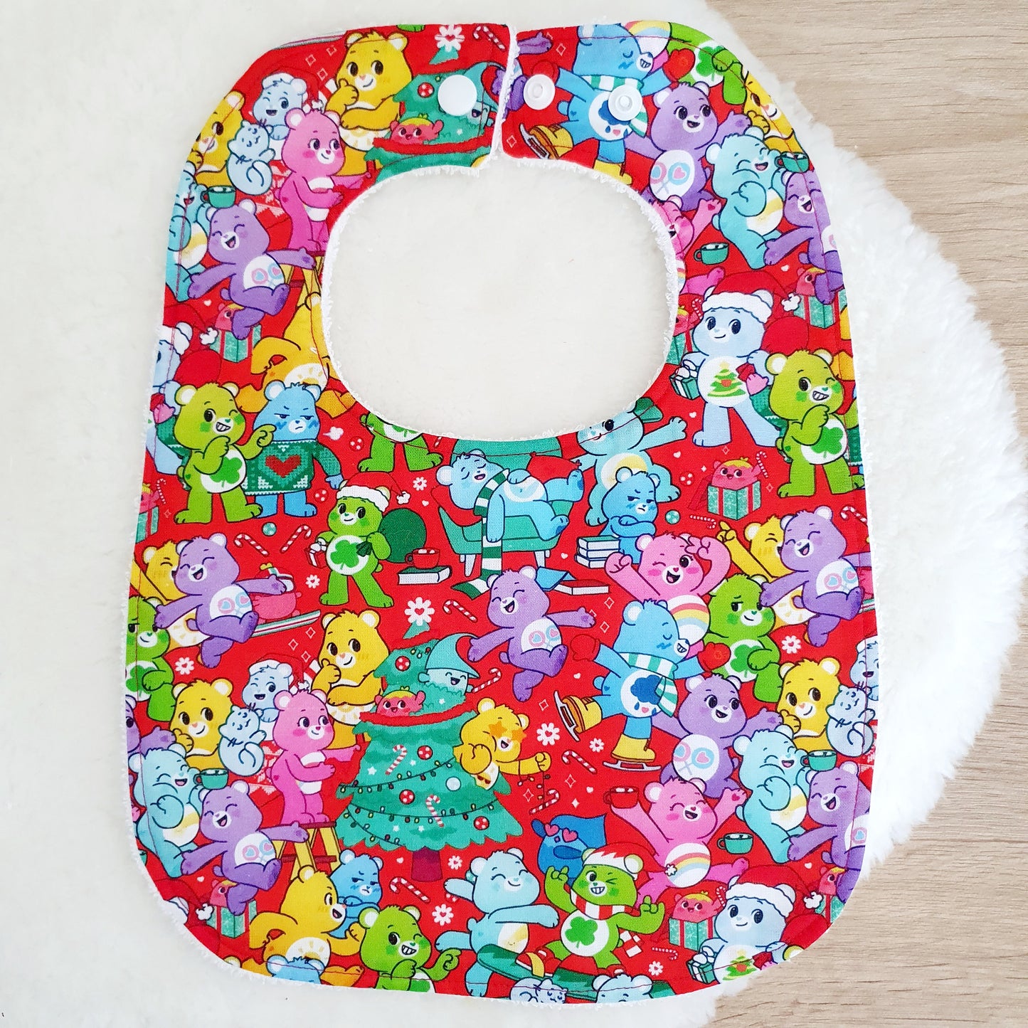 CARE BEARS CHRISTMAS Feeding Bib - Organic Bamboo Backed, Ultra Absorbent Bib