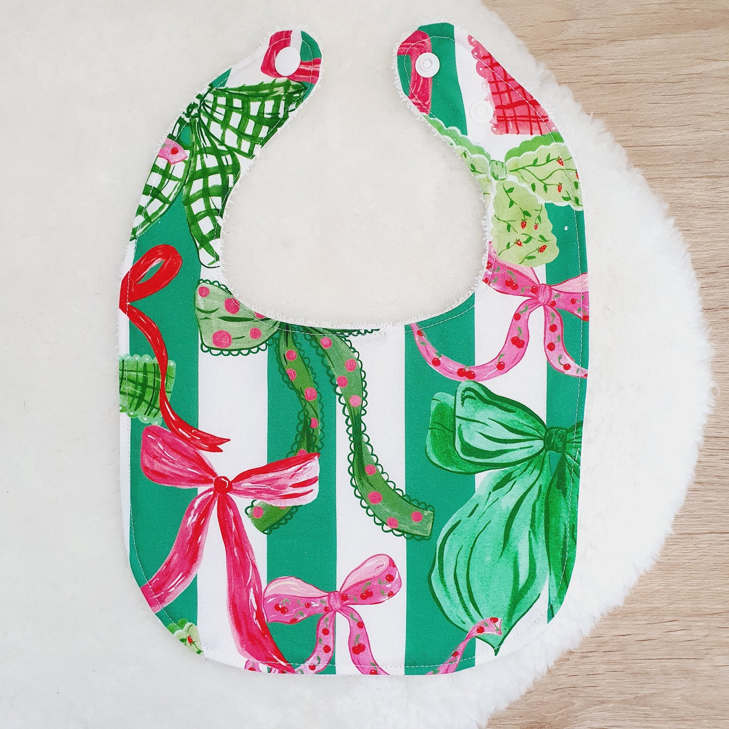 FESTIVE BOWS Bib, Handmade Baby Bib, Feeding Bib