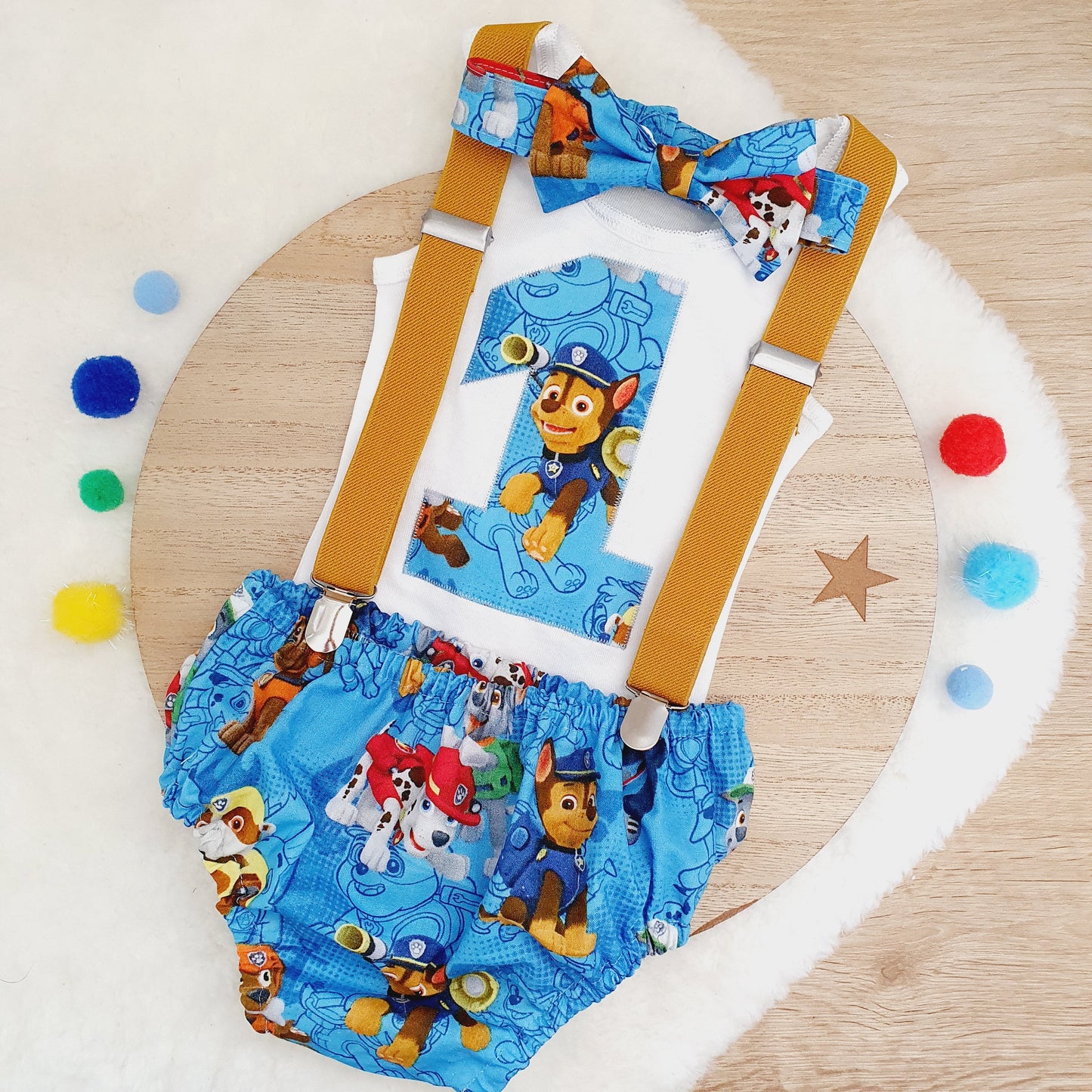 Paw Patrol print Boys 1st Birthday Outfit, Size 0