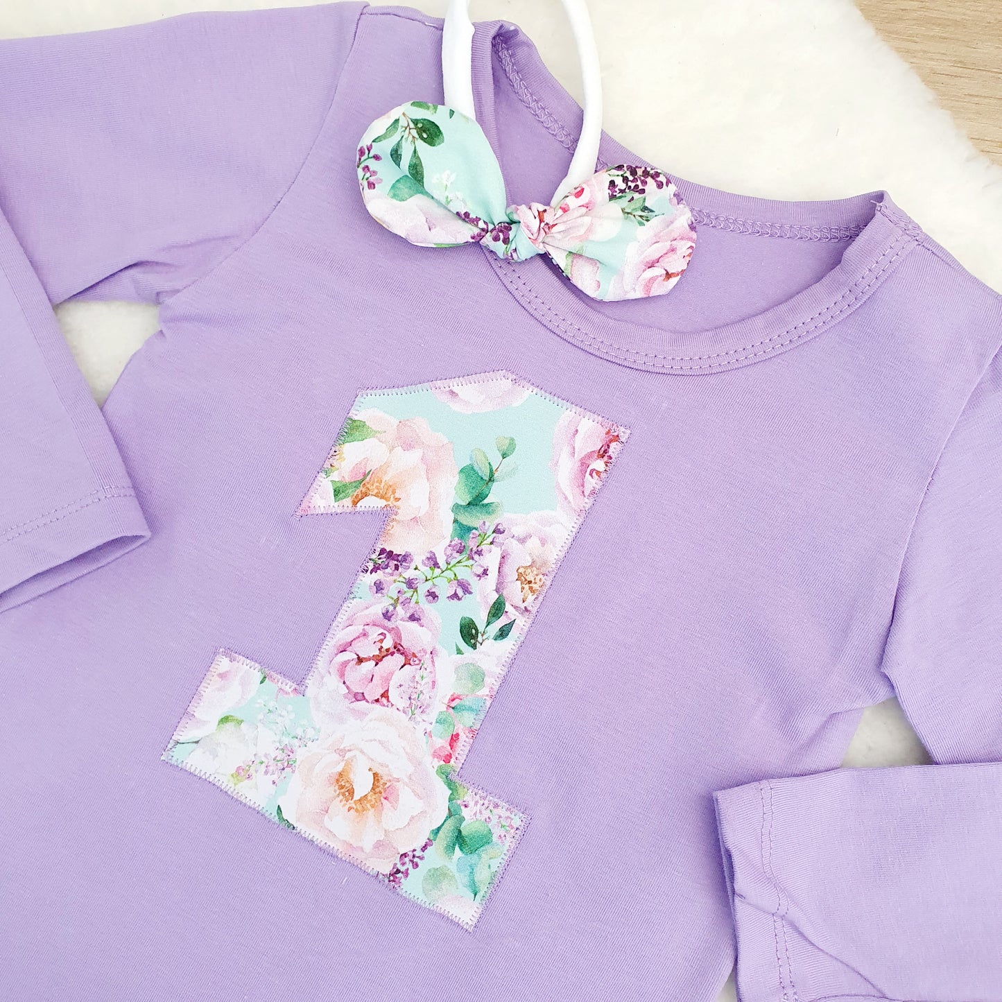 Girls 1st Birthday Long Sleeve Bodysuit & Headband Set, Size 1