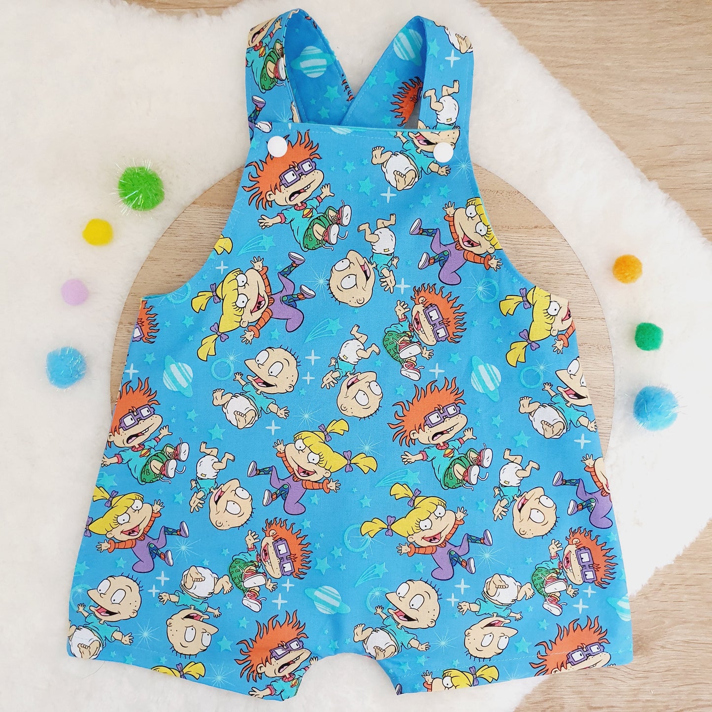 RUGRATS print Overalls, Baby Overalls, Short Leg Romper, Size 1