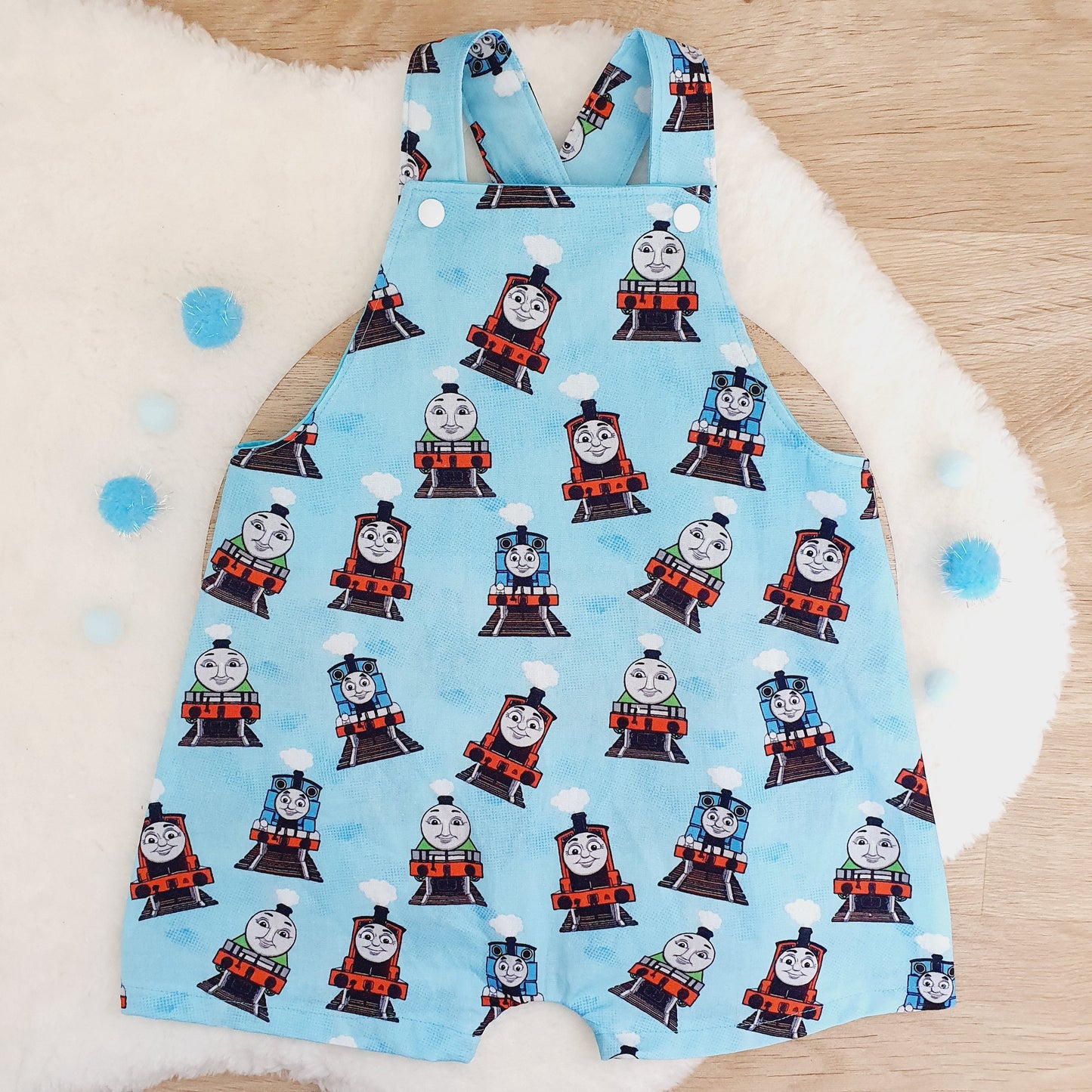 THOMAS print Overalls, Baby / Toddler Overalls, Short Leg Romper, Size 2
