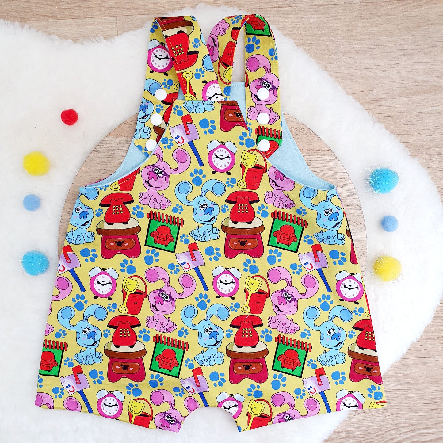 BLUES CLUES print Overalls, Baby Overalls, Short Leg Romper, Size 1