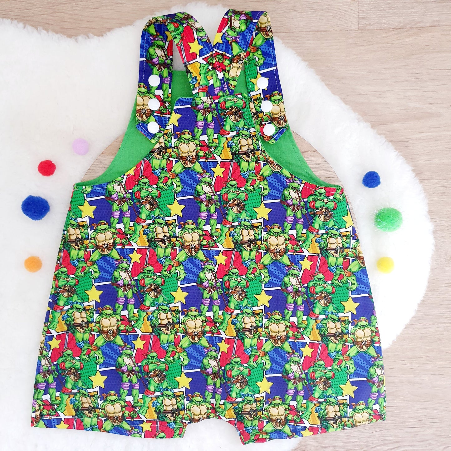 TMNT print Overalls, Baby / Toddler Overalls, Short Leg Romper, Size 2